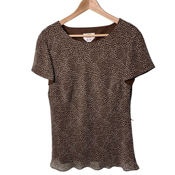 Talbots Pure Silk Giraffe Print Two Piece Skirt Set Sz 12 Career Office Chic - Picture 2 of 15